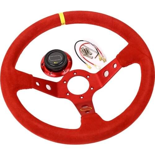 OM Suede Universal Steering wheel yellow ring 350mm 14inch 373997