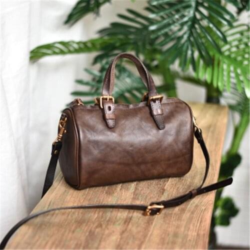 Art retro vegetable tanned genuine leather handmade female bag head layer cowhide messenger shoulder pillow bag portable bag