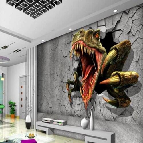 Wellyu Custom large - scale murals 3D brick wall residual wall Jurassic dinosaur TV background wall non - woven wallpaper