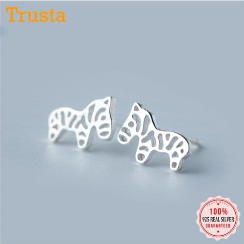 Trusta 100% 925 Sterling Silver Womens Fashion Cute Tiny Symmetry Horse Stud Earrings Gift for Girls Daughters Gift DS36