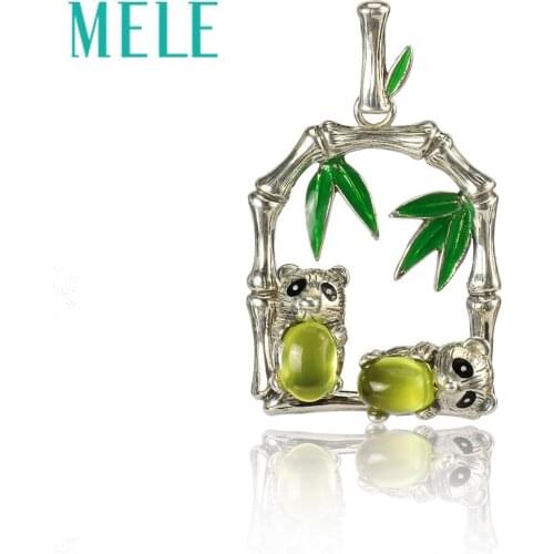Natural prehnite 925 silver gemstone pendant for women,Animal Panda shape,fashion and trendy