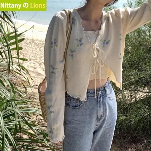 Cardigan Women Vintage Embroidery Sweet Simple Tender Spring Lovely Lace-up Bow All-match Sun Protection Daily Knitted Sweaters