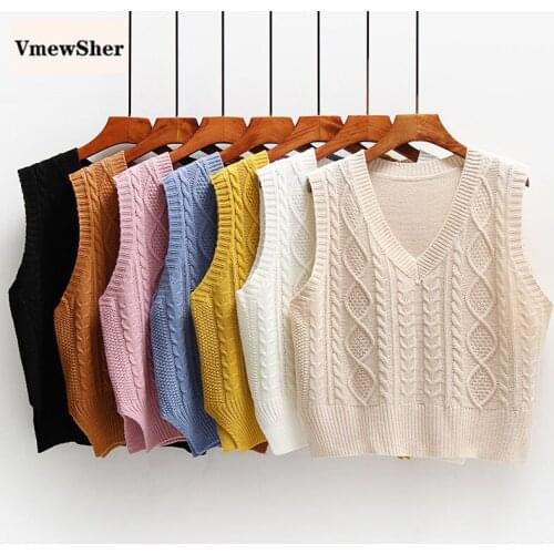 VmewSher New Spring Autumn Women Vest Knitted V-neck Pullover Fashion Loose Jumper Top Sleeveless Elegant Knitwear Waistcoat