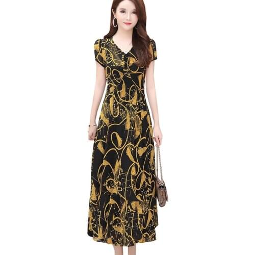 Women dress High quality 2021 Printed chiffon dresses summer dress vintage office lady party night long women runway dress OK140