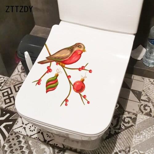 ZTTZDY 23.5×23CM Bird On A Gift Branch Creative Toilet Cover Stickers Funny Cartoon Wall Decoration T2-1149