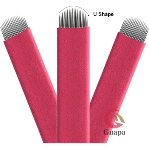 100pcs Red Flex Microblading Needles disposable 12CF 18U shape Eyebrow Permanent Makeup Blade with 0.22mm Diameter for 3D brows