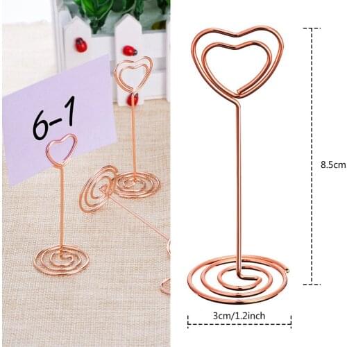 12 Pcs Rose Gold Heart Shape Photo Holder Stands Table Number Holders Place Paper Menu Clips for Weddings