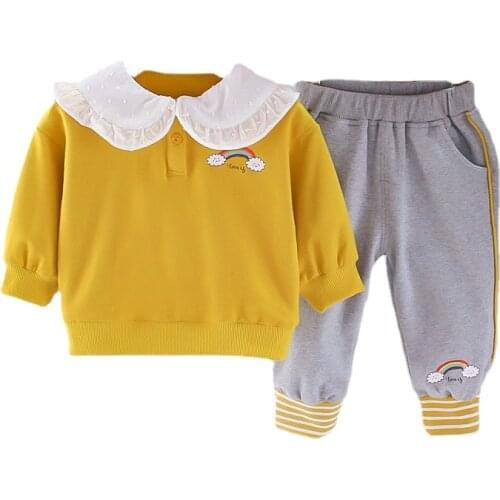 18 Unini-yun Spring /Autumn 2021 New Baby Girl Fashion Clothes Toddler Girls' Long Sleeve Pure Cotton 2 Pcs Sets Kids Clothing