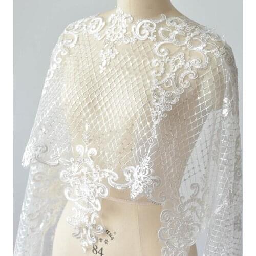 2 Yards High Quality 2020 New African Tulle Lace Fabric Sequin Lace Mesh Trims 50cm Width for Wedding Dress Hot Sale