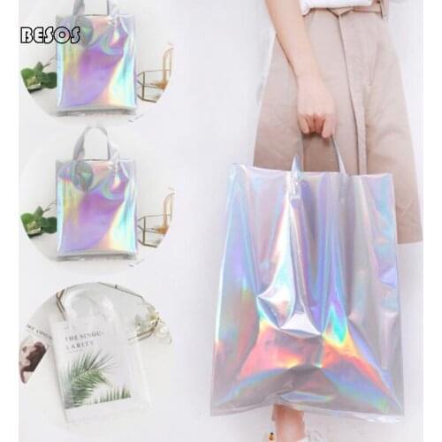 50pcs Dreamly Large Size Colorful Laser Portable Gift Bag Party Wedding Clothes Flower Doll Toy Dress Package Handbag Gift Bag