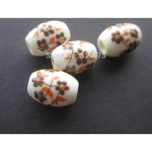 28Pieces Oval Ceramic Beads 10.4mm*8mm Brown Blossom for jewelry making