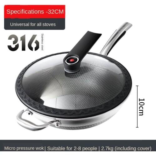 316L stainless steel frying pan Household non stick pot Double sided screen micro pressure cooker Uncoated non stick wok