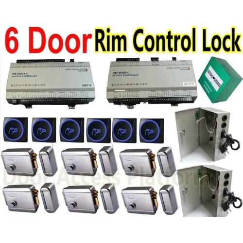 6 Door Web Interface IP Control+PC Management Software+RFID ID Card reader+Electro Rim Control Lock+UPS Power Supply+break butto