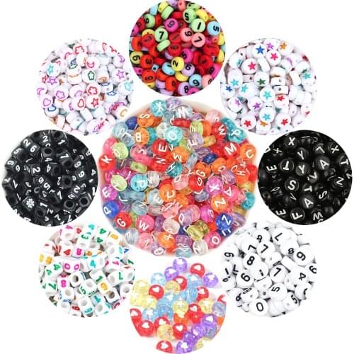 100pcs Acrylic Alphabet Cube Beads Letter Round Bead Digital for Jewelry Making DIY Bracelet Handmade Necklace Mixed Color Bead