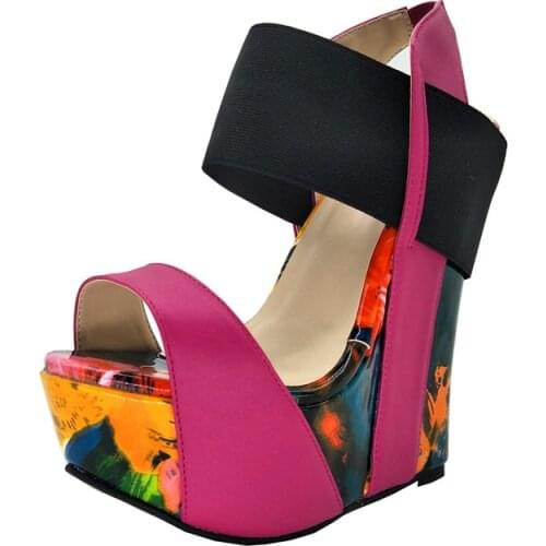 GOOFLORON size shoes, Sweet fashion , multicolored leather, 16 cm wedge sandals, womens sandals. Size: 34 and 45