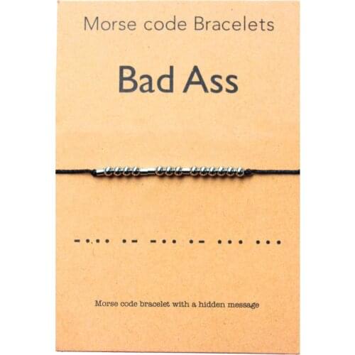 Bad Ass Bracelet Morse Code Jewelry Gift for Her Stainless steel Beads on Silk Cord inspirational Gift for Her