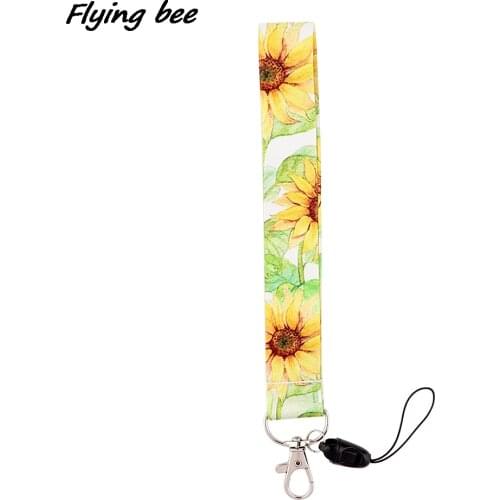 X1916 Sunflower Painting Art Key Chain Short Personality Lanyard Neck Strap For Phone Keys ID Card Creative Lanyards