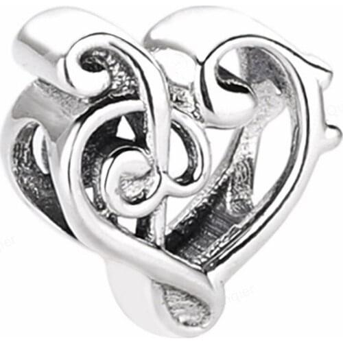 925 Sterling Music Heart Charms Bead European Charm For Original Bracelet DIY Pendants Beads Girl Women Girl Jewelry Making