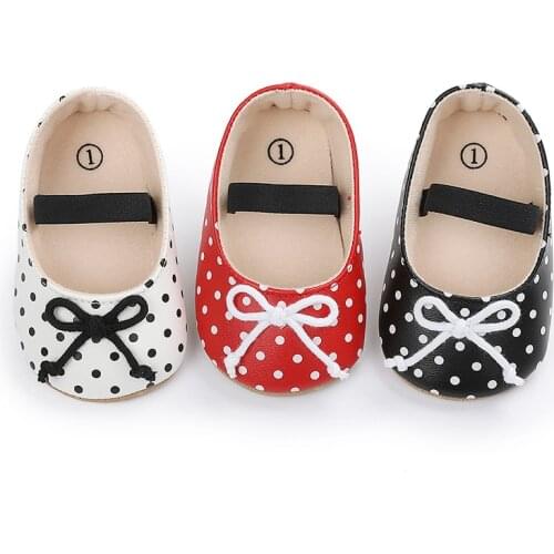Dot Print Baby Shoes PU Leather Soft Sole Infant Girls Bowknot Shoes Toddlers First Walkers 2021 Newborn Baby Prewalkers