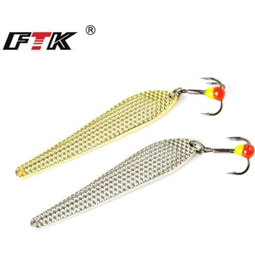 FTK 1pc 7g/12g Metal Spinner Spoon Winter Ice Fishing Lure 55mm/70mm Gold Silver Hard Baits With Treble Hook For Trout Pike