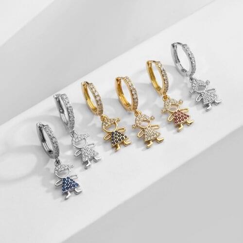 HECHENG,1 Pair,Boy and Girl Pendant Earrings,Cute Small Hoop Earrings,For Women CZ Jewelry Accessroies