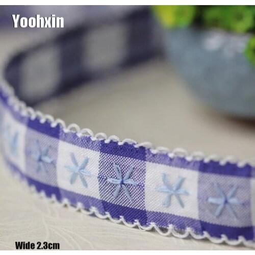 2.3CM Wide Luxury Embroidery blue flower lace fabric trim ribbon DIY sewing applique collar cord guipure wedding dress decor