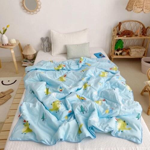 Washed cotton summer quilt, active printing cartoon pattern summer blanket, soft sleep blanket for bed