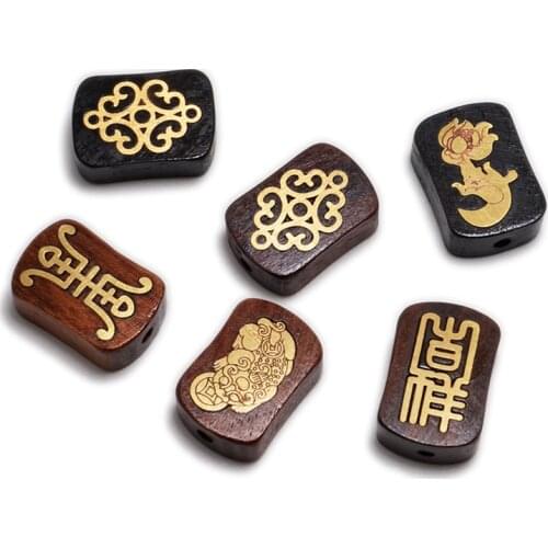 MZ201 Nepal Inlaid Copper Beads Natural Rosewood Beads Tibetan Bead Antique Golden For Jewelry Making DIY Bracelet Yoga Necklace