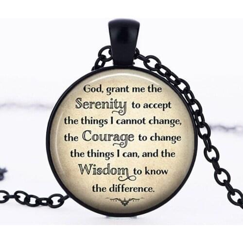 Fashion Handmade Jewelry Serenity Prayer Art Photo Cabochon Glass Pendant inspirational Text Chain Necklace Jewellery