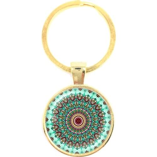 Om Keychains Glass Cabochon Mandala Key Ring Buddhism Glass Dome Hindu Jewelry Yoga Key Holder Sri Lanka Gift
