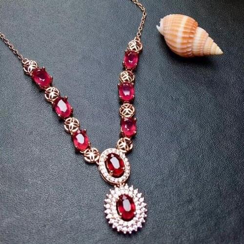 Natural Ruby gemstone necklace for glorious women red pendant birthday party anniversary gift silver ornament free shipping