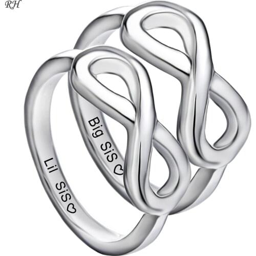 2 Pieces Silver Color Couple Rings For Sister Ring Big Sis Lil Sis Fashion Wedding Bride Jewelry For Anniversary Best Friends