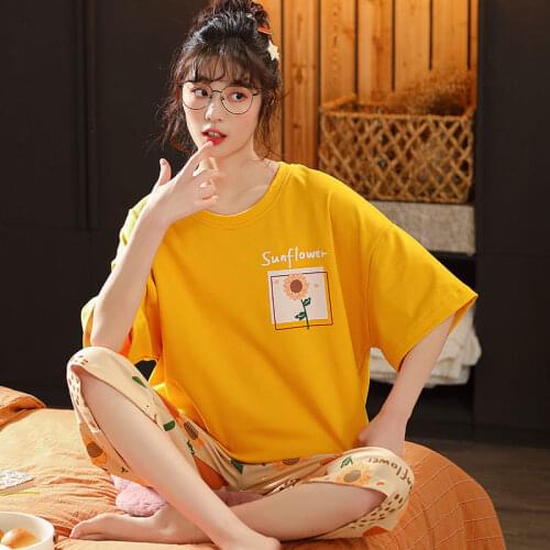Plus Size Pajamas Women Summer Cotton Short-Sleeved Shorts Nightie 2 Piece Set 2021 New Cute Sleepwear Girl Loose Homewear Suit
