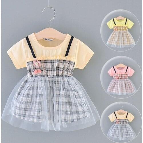 Newborn Kids Baby Girls Floral Plaid Dress Print Tops Tulle Princess Dress Infant Girl Party Pageant Dress Sundress L1217