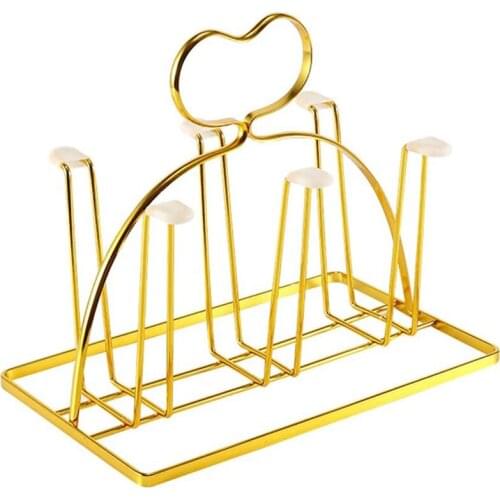 Cup Drying Rack Stand, Metal Bottle Drying Organizer Stand with 6 Cups or Mugs, Hooks Drainer Holder Tree