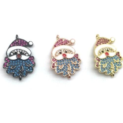 Fine Quality Micro Pave Colorful Cubic Zirconia Santa Claus Charm Connector For DIY Women Men Bracelet Making Christmas Gift