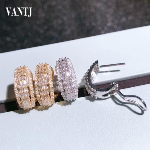 VANTJ Luxury Natural 0.6ct Diamond Earrings Real 18k White Gold AU750 Fine Jewelry For Wedding Party Women Lady Gift