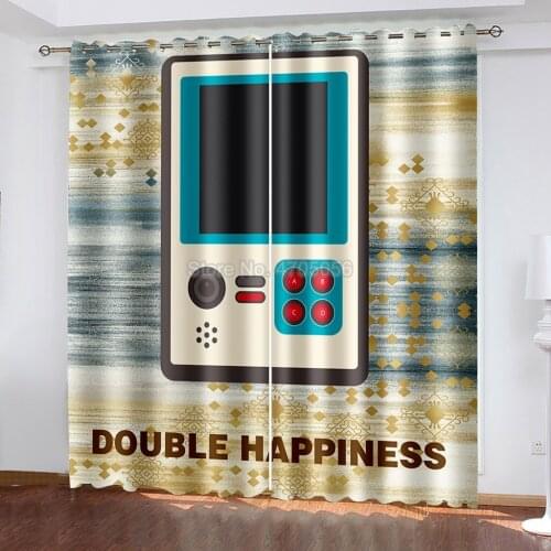Gamepad Blackout Curtains 2 Panels with Rings Top Cartoon Window Drapes 3D Printed 230x280cm Large Size Custom Curtain