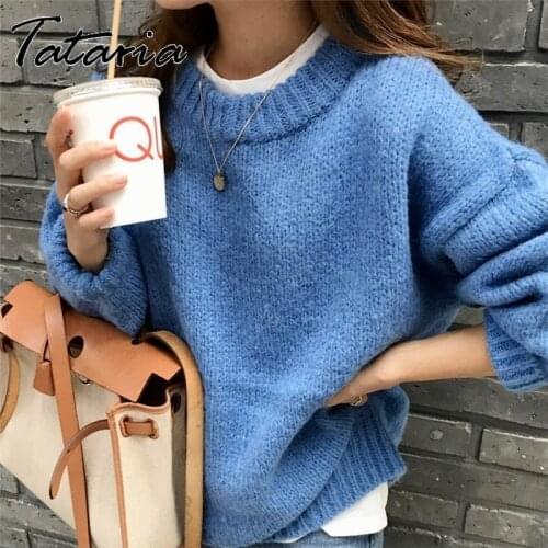 Blue Candy Colors Sweaters for Women Autumn Fluffy Jumper Warm Winter O Neck Basic All-match Pullover Female 2021 Knitted Tops