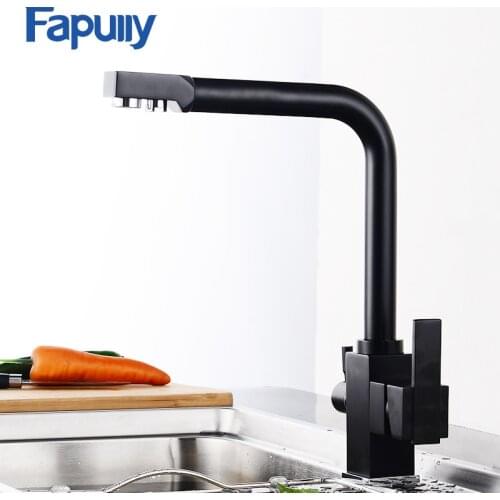 Fapully Black Brass Kitchen Faucet Mixer Sink Tap Cold and Hot Kitchen Modern Drinking Water 3 Way Filtered Faucet Mixer 574-33