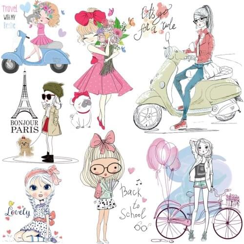 Cute Girls Patches For Clothing Iron on Transfer Thermal Stickers on Clothes Cartoon Patch Girls Fashion Clothing Appliques DIY