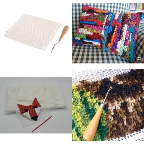 Canvas Mesh Wooden Bent Latch Hook Crochet Needle Cushion Blankets 150x100cm Making Crafts for DIY Rug Cushion Mat Making