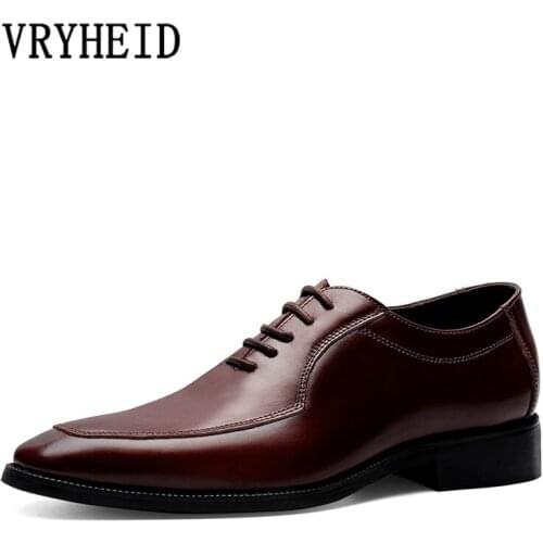 VRYHEID Oxford Mens Dress Shoes Formal Business Lace-up Full Genuine Leather Minimalist Shoes for Men Comfortable Size 38-44