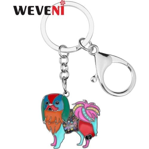 WEVENI Enamel Alloy Japanese Chin Dog Key chains Animal Key Ring Bag Car Purse Decoration Keychains For Women Girl Men Accessory