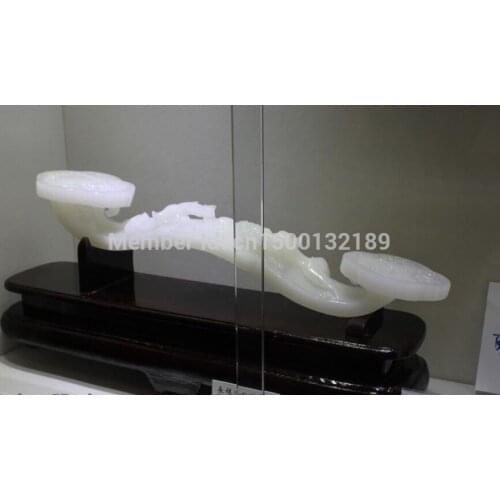 Xd 00131 China Feng shui Two Dragon Bead Ru Yi statue-Afghanistan White Jade Stone