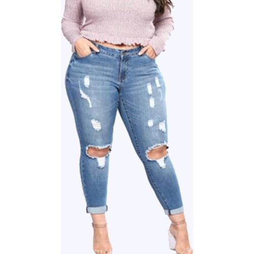 2020 Plus Size Women Denim Skinny Trousers Ripped Jeans For Women Hole Vintage Pencil Pants High Elasticity Stretch Trousers