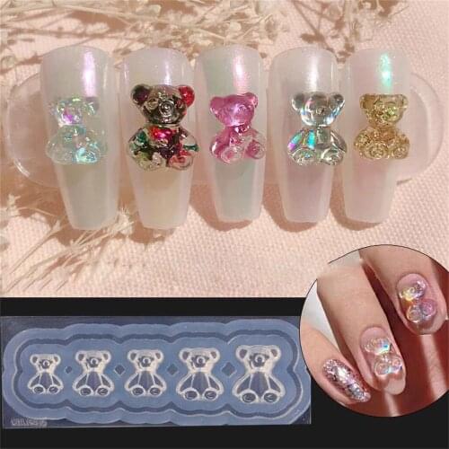 1PC Silicone Nail Carving Mold 3D Bear Butterfly Mould Stamping Plate Nails Stencils DIY UV Gel Manicure Accessory Tools