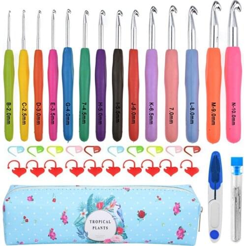 14pcs Multicolor Ergonomic Soft Grip Handles Crochet Hooks Set Knitting Needles Hook Handles Durable With Case Weaving Tools
