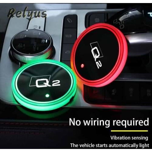 2Pcs Luminous Car Led Cup Coaster Non-slip Mat Automobile Atmosphere Light For Audi Q2 GAB Auto Accessories