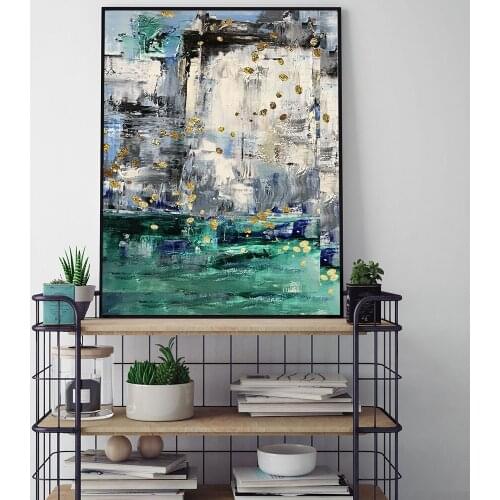 Abstract Poster Scenery Green Water House Canvas Painting Wall Art Nordic Posters and Prints Wall Pictures for Living Room Decor